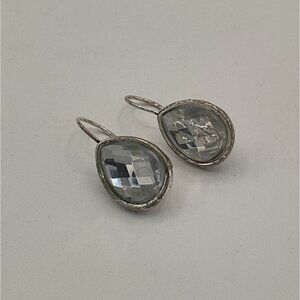 Teardrop Dangle Earrings With Faceted Clear Stones & Silver-Tone Setting